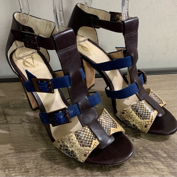 Womens VC SIGNATURE Vince Camuto BROWN BLUE SNAKE Gladiator HIGH Heel SANDALS 10 - Picture 2 of 8